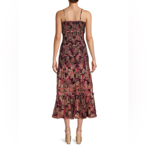 Hemant & Nandita Smocked Floral Metallic Tiered Maxi Dress Anthropologie REVOLVE - Picture 5 of 9